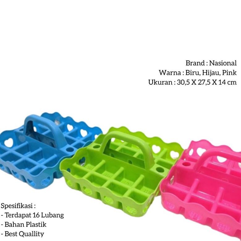 Rak Tempat Gelas Aqua Isi 10 / 12 / 16 Slot Skat Lubang Bahan Plastik Keranjang Mineral Terlaris