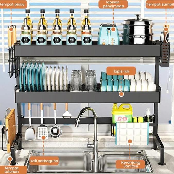 Rak Piring dan Peralatan Dapur Ukuran 65/85/95/105cm LSJ Rak Cuci Piring Wastafel Rak Piring Wastafe