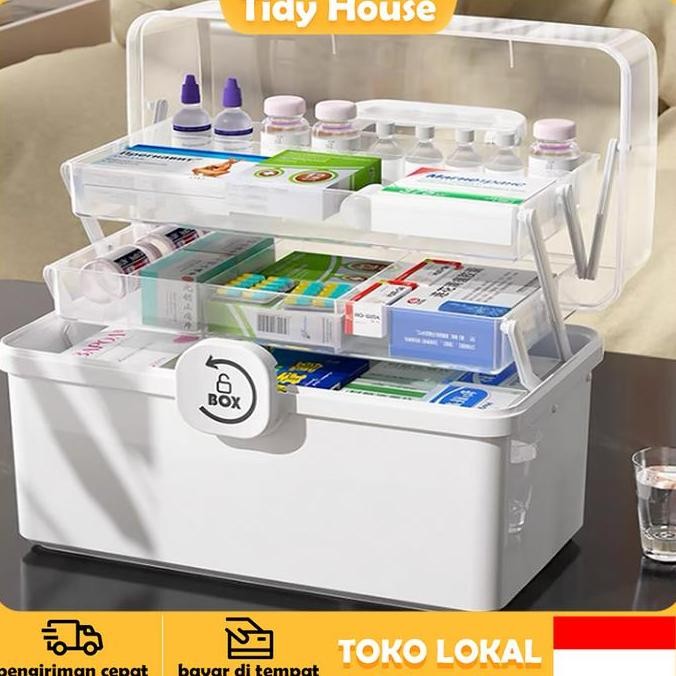 Tidy House Penyimpanan Obat Besar 3 Lapis Lemari Obat Portabel Rumah Darurat Rumah Kotak Pertolongan