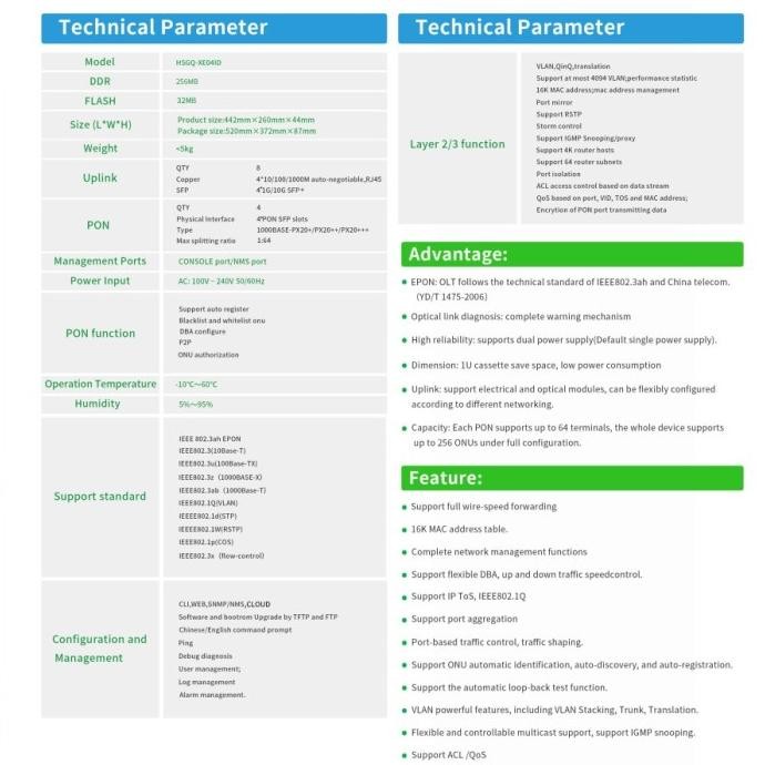 Hsgq Olt Epon 4 Pon Hsgq Xe04Id Uplink 10G Ac/Dc New Stok