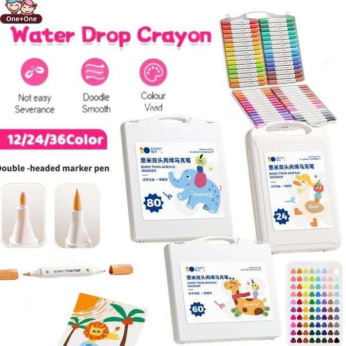 

24/36/48/60 Dual-Tip Acrylic Marker Pen Marker Highligher Lukisan Diy Kepala Double Head Acrylic Pens Stationery kotak peralatan mewarnai LS