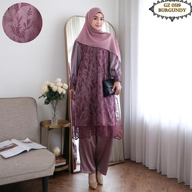 Setelan Celana Brukat Tille Burgundy/ Setcel Brukat Burgundy/ Setcel Brukat Remaja/ Setcel Brukat Ju