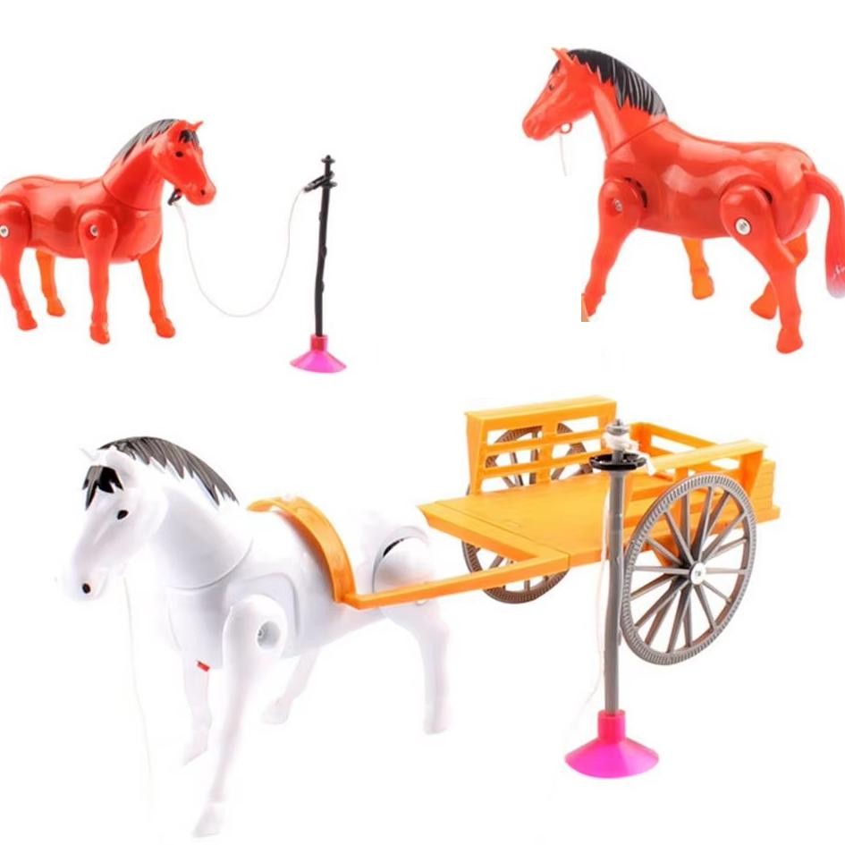 Mainan Kuda Berjalan Menarik Gerobak Mainan Anak Kuda Pacu Kudakudaan Bisa Jalan Suara