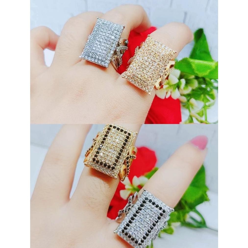 Cincin Xuping Permata Putih/Hitam Lapis Emas Perhiasan P11 MURAH