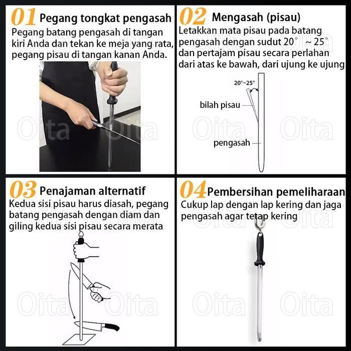 Asahan Pisau Stainless Pengasah Pisau Sharpening Steel Tongkat Pengasah Magnet Kemasan Kotak Hadiah 