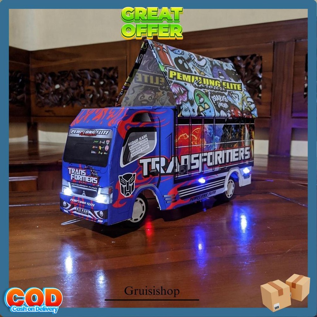 Miniatur Truk Oleng Full Variasi Lampu Terpal Murah Truk Oleng Lampu Terpal Bisa Belok Mainan Anak T