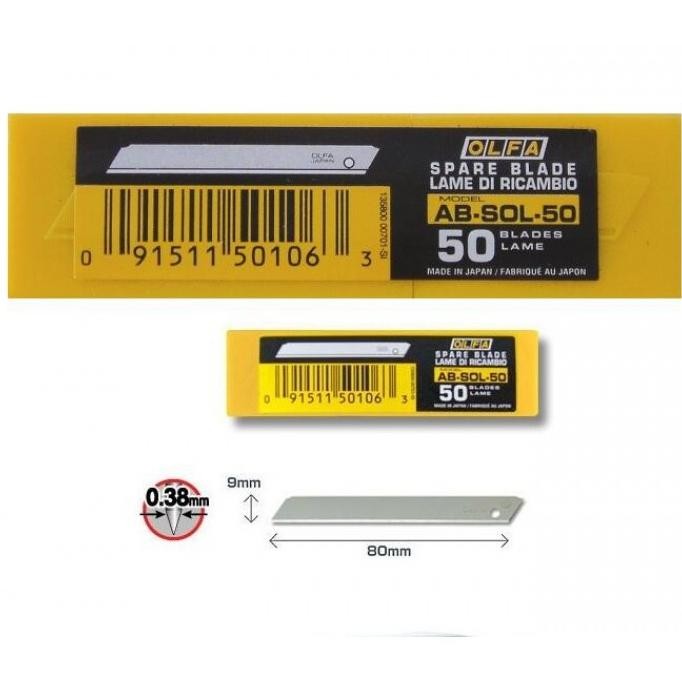 

JH8 OLFA AB-SOL-50 Refill Pisau Cutter Polos 9mm (50pcs/pack) Solid Blade 9 mm
