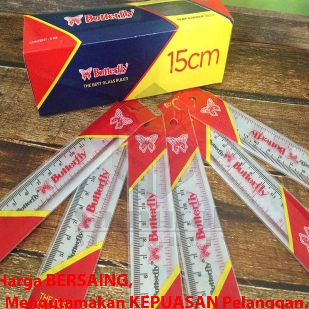 

JH8 Penggaris Plastik Buterfly 30 cm Per Lusin / Mika Glass Ruller ButterFly / Alat ukur panjang 30 centimeter 1 Pak