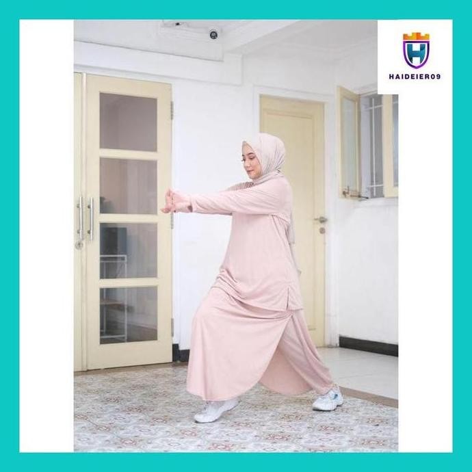 (HAIDE) BAJU SETELAN OLAHRAGA MUSLIMAH POLOS JUMBO AISA WANITA MUSLIM SYARI SET ROK CELANA TRAINING 