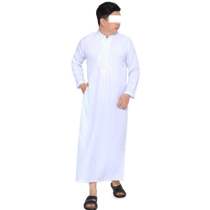 Jubah Gamis Pria Putih Lengan Panjang Remaja/Dewasa Arab Pria Bordir