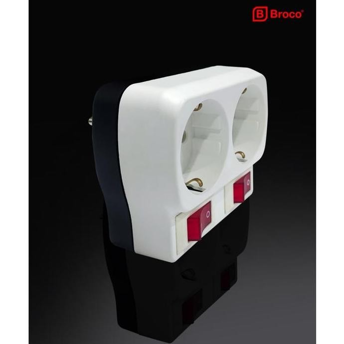 Broco Stop Kontak Outbow Stop Kontak Saklar Tusuk Kontak 2 Cabang Dengan Arde, Saklar Dan Lampu (138