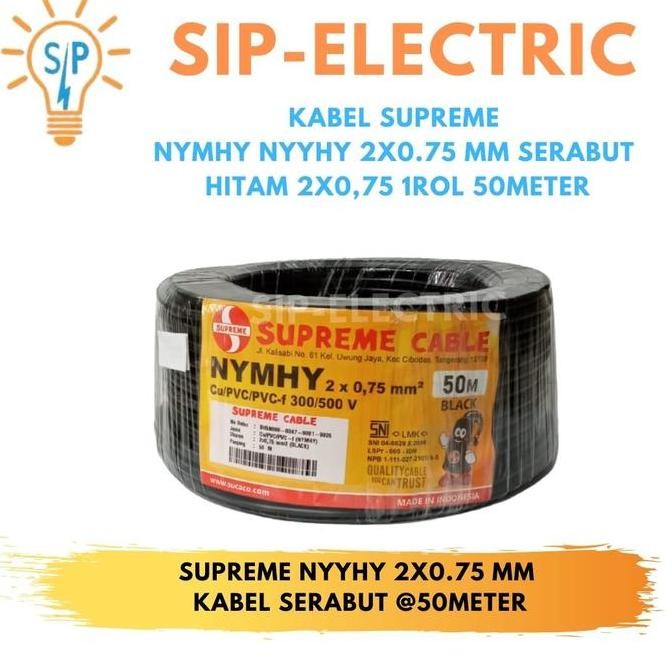 Kabel Supreme Nymhy Nyyhy 2X0.75 Mm Serabut Hitam 2X0,75 1Rol 50Meter
