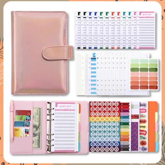 

Binder A6 Polos Glossy Notebook Buku Catatan Agenda Pu Leather Budget Planner Organizer Cash Biru Kuning Paper Stationery