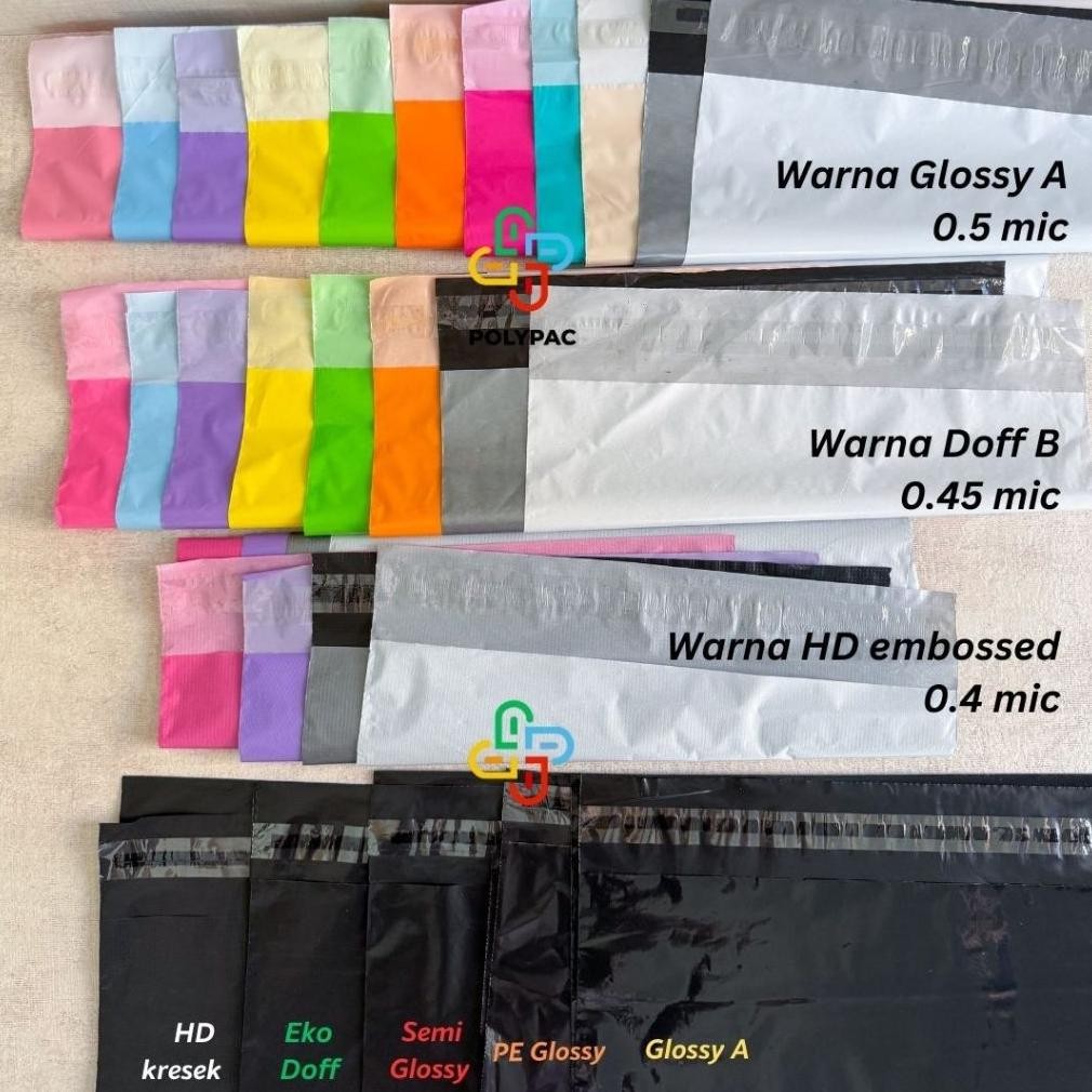 

JH8 Polymailer Warna Glossy [25x40] isi 100 pcs - Plastik Polymailer Lem Kantong Packing Online