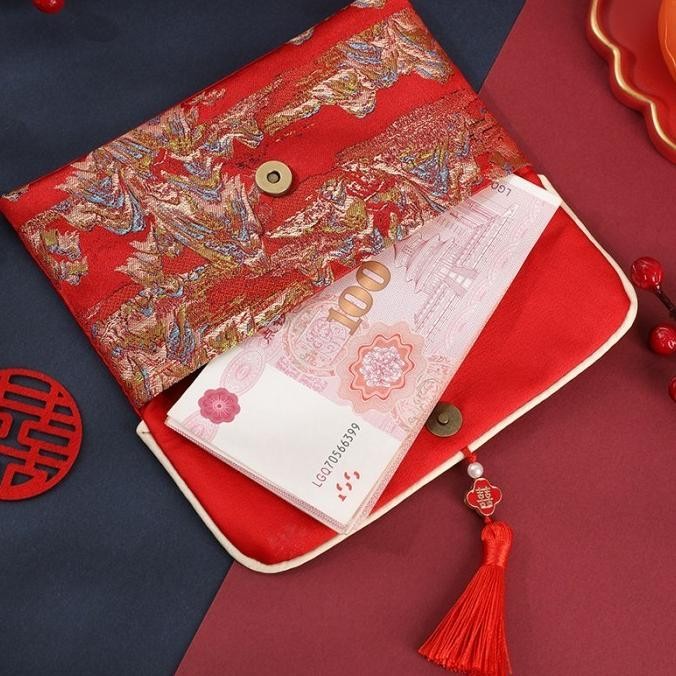 

JH8 NEW Dompet Kain Premium Angpao Motif Kipas Merak Angpau Sincia Tebal Bordir Ampau Imlek Bahan Kain M