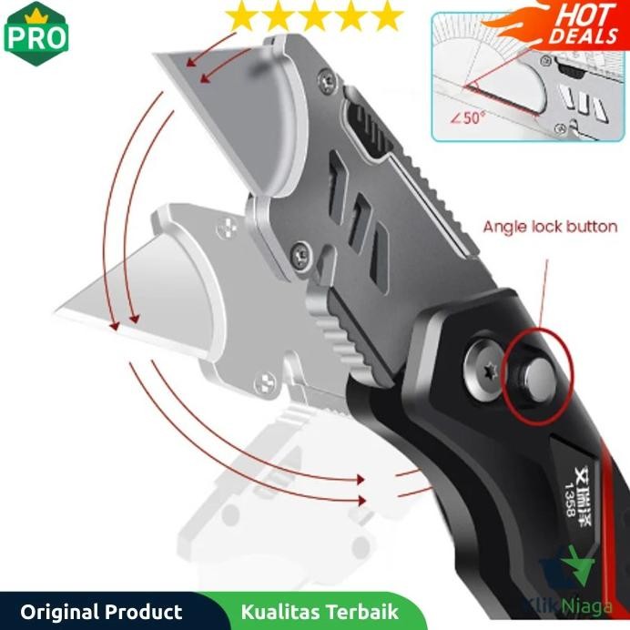 

ready !!! AIRAJ Pisau Cutter Lipat Folding Utility Knife Angle Adjustable 18mm