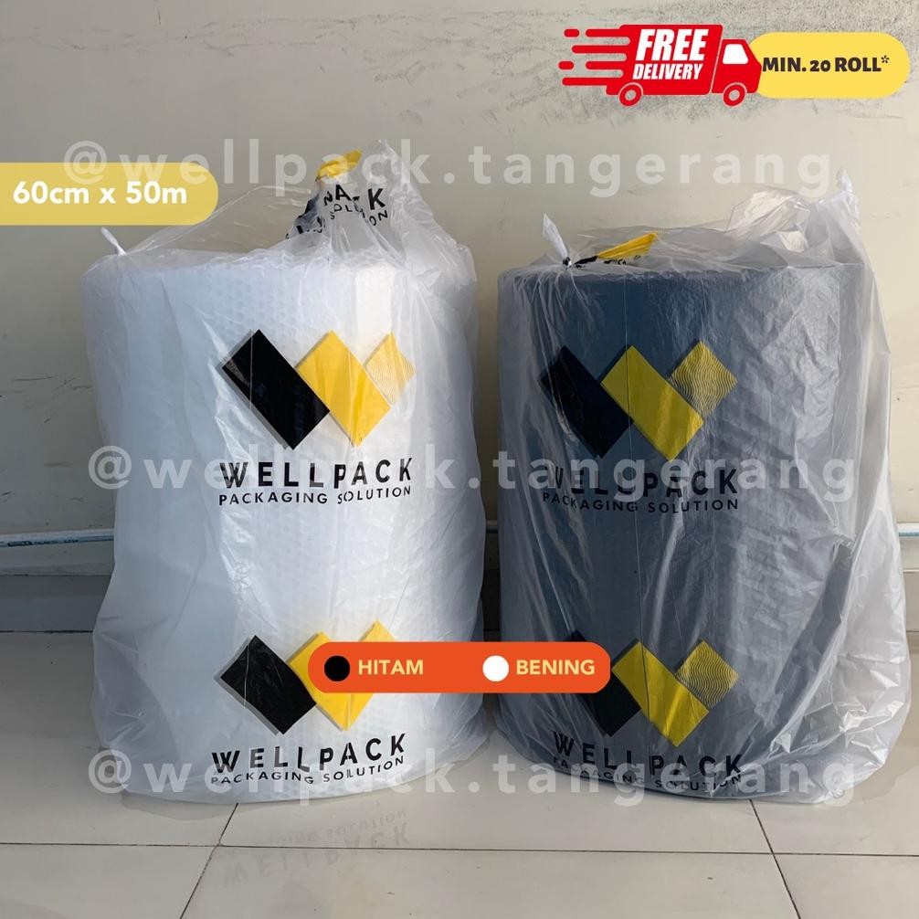 

JH8 Bubble Wrap Roll Wellpack 60cm x 50m Premium Tebal (Hitam & Bening) - Khusus Packing - 60 x 50m - Gosend / Grab Instant / Sameday