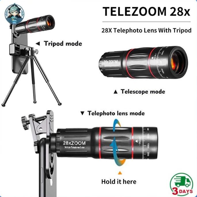 Monocular Telescope Apexel 28X Lensa Tele Lens Kamera Tele18X25 Universal 18X Handphone Bermata Hd P
