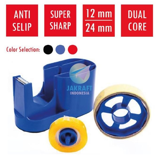 

ready !!! (1 Unit) Tape Dispenser JOYKO Dual Core 2 in 1 TD-09N Tempat Isolasi Besar / Solatip Kecil