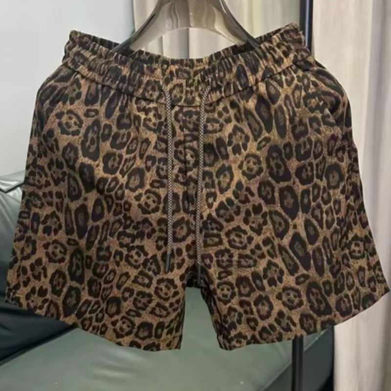 Celana Pendek Kasual Pria Motif Macan Tutul/Celana Pendek Olahraga Kaki Lurus Lima Titik