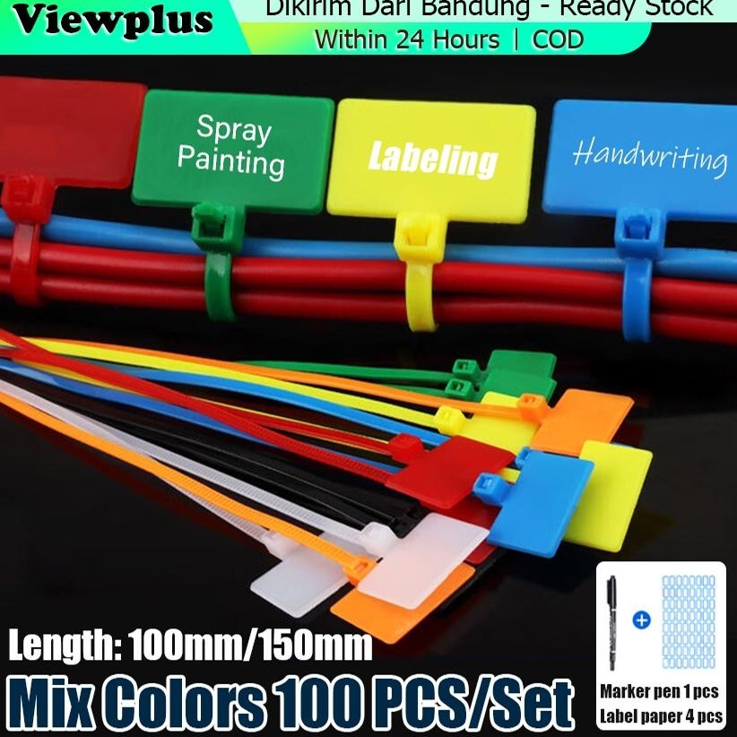 

100Pcs Kabel Ties Marker Warna Warni Cable Tie Label Lan Maker Marker Name Tag Label Pengikat Cable Label Marker