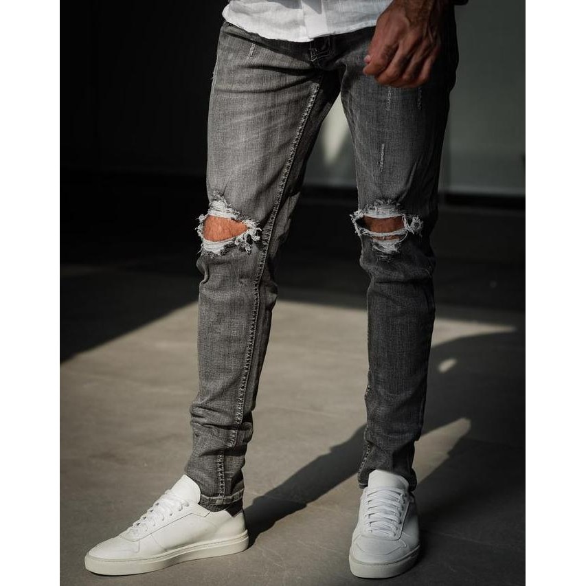 Weird Jeans - Iron Grey - Celana Jeans Pria Skinny Slimfit Robek