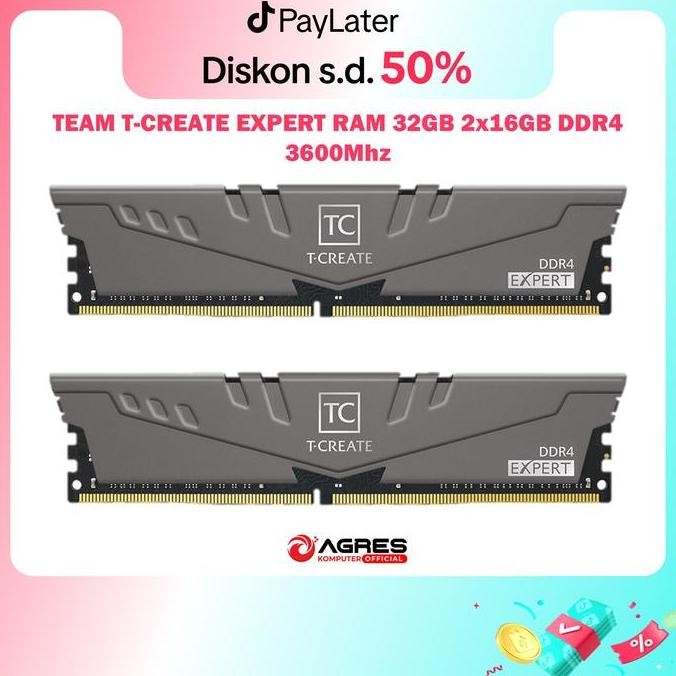 TEAM T-CREATE EXPERT RAM 32GB (2X16GB) DDR4 3600MHZ GREY - RAM PC - RAM TEAM EXPERT - RAM KOMPUTER