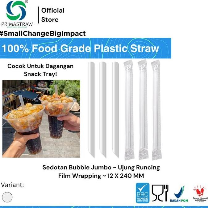 Sedotan Bubble Steril Bungkus Plastik Runcing 12 mm x 24 cm - Sedotan Jumbo - 1,000 pcs JS