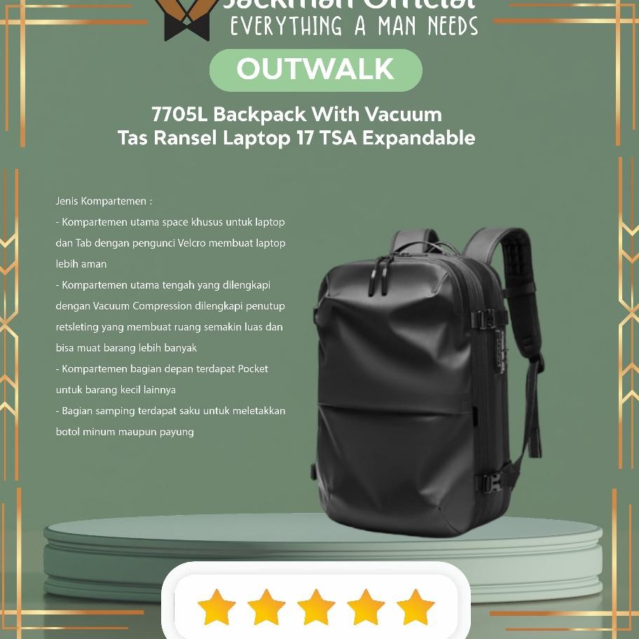 Outwalk 7705L Bapa With Vacuum Tas Ransel Laptop 17 Tsa Expandable