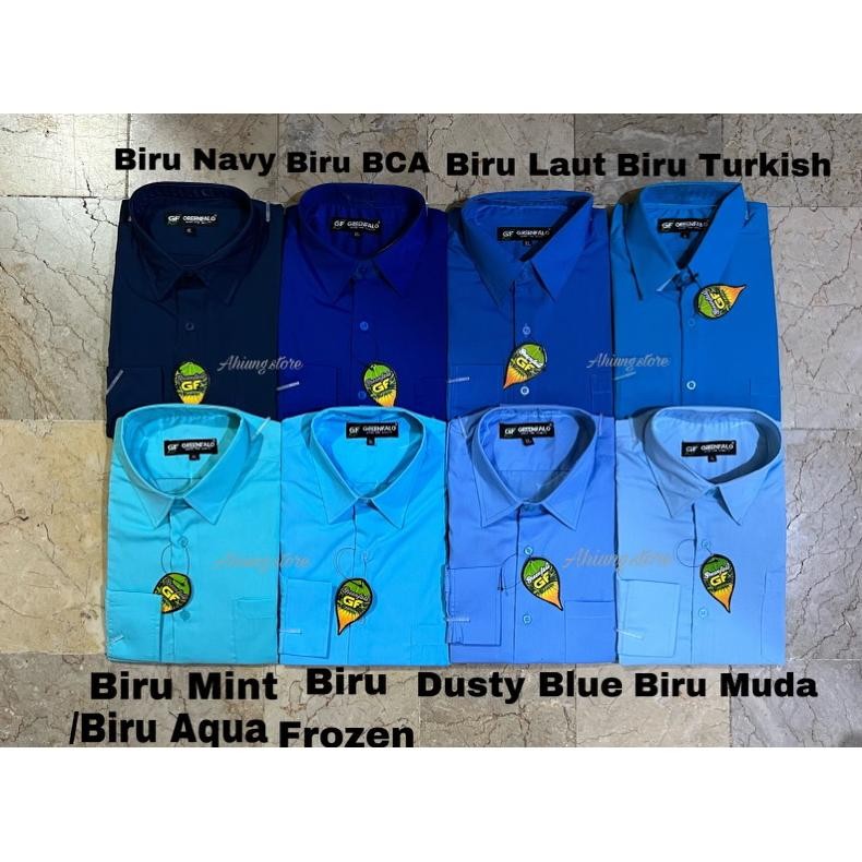 Kemeja Pria Greenfalo - Kemeja Polos Lengan Panjang Pria Warna Biru Navy / Biru Bca / Biru Laut / Bi