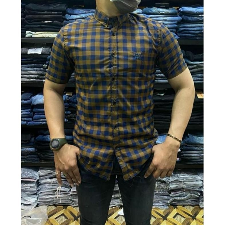 Kemeja Kotak Kotak Lengan Pendek Kemeja Kotak Kotak Pria Kemeja Pria Lengan Pendek Premium / Baju He