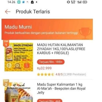 

gh-6 LI34 MADU HUTAN KALIMANTAN ZIYADAH MURNI ALAMI1KG,100%ASLI(FREE SAFETY PACKING) Berkualitas Terlaris