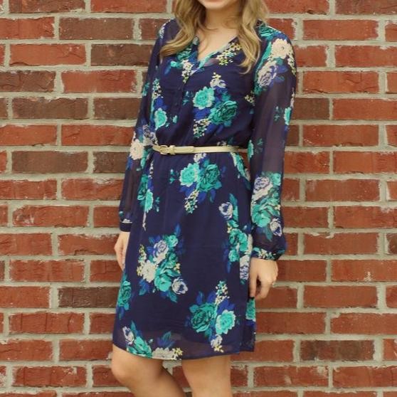 Dress Midi Lengan Panjang Motif Bunga Fashion Muslim