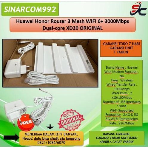 Huawei Honor Router 3 Mesh Wifi 6+ 3000Mbps Dual-Core Xd20 Original New Stok