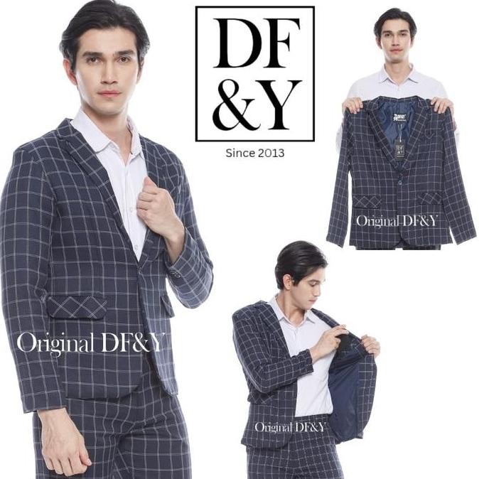 Yarrafa Jas Blazer Pria Tartan Model Terpopuler Slimfit Formal Casual Korea Style Df&Y Bahan Untuk A