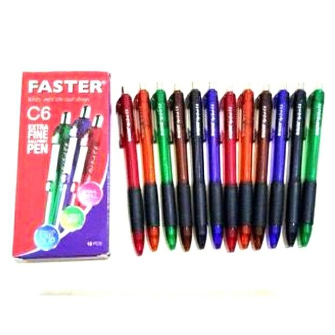 

Produk Baru!! Ballpoint/Pulpen/Pen Faster c6 (12 buah) Hitam dan Biru