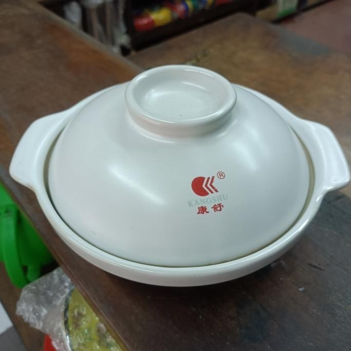Siap Kirim Mangkok Sapo keramik Ceper Putih Claypot Bowl Panci Sapo