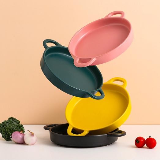 Siap Kirim Panci Wajan Keramik Nordic macaron double ear ceramic grill pan frying