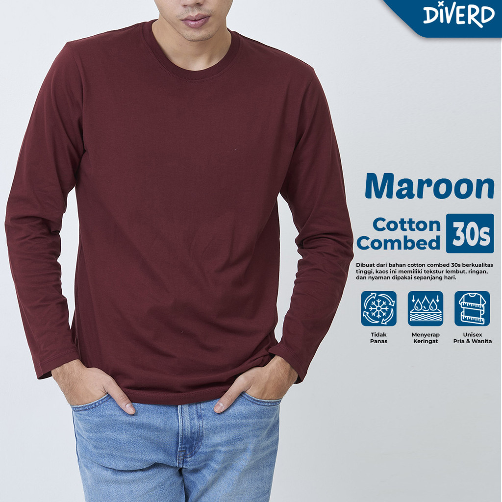 Kaos Polos Lengan Panjang Premium Combed 30s Pria Wanita - Merah Maroon