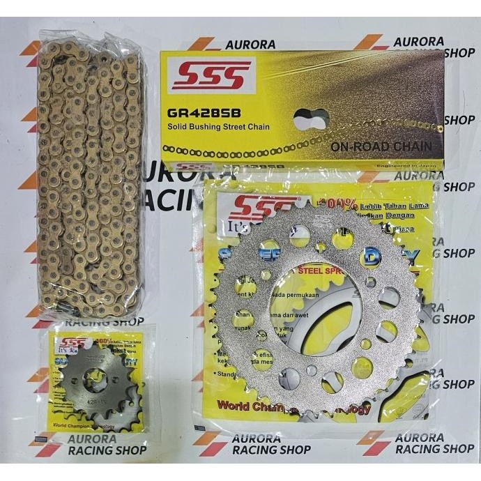 Gear Set Sss Vixion Old & Rantai Sss 428 Sb Gold Original