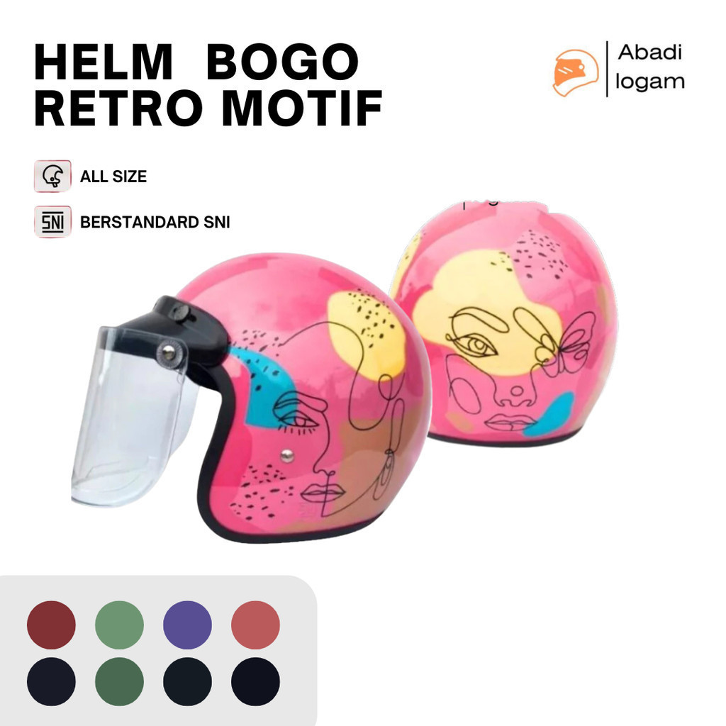 HELM Bogo Half Face Dewasa Classic Motif Lucu SNI HDS Helmet Motor Retro Pria Wanita Hijab