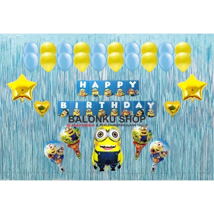Paket Balon Dekorasi Tema Minion / Balon Set Happy Birthday Minion