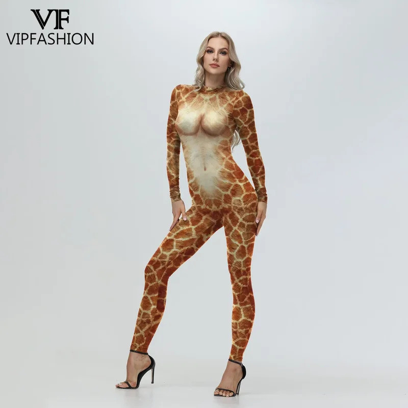 VIP FASHION Giraffe Cosplay Jumpsuit for Women Zentai Bodysuit Sexy Jumpsuit Carnival Animal Purim C
