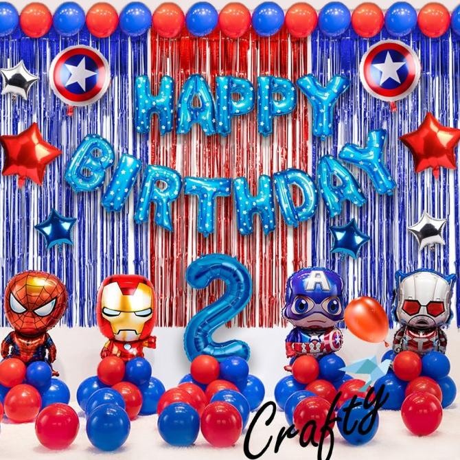 [Paket] Kids Birthday Set Avenger Team Red Blue Dekorasi Ultah Anak