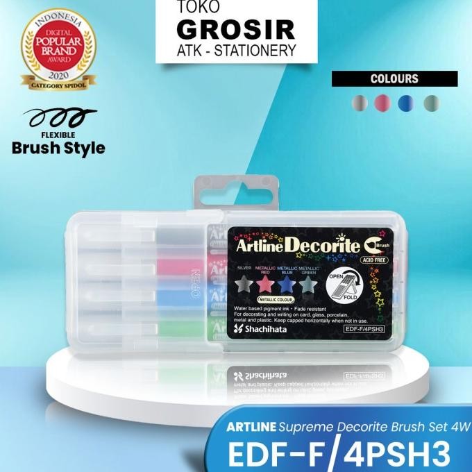 

Spidol Brush Artline Decorite SET 4 WARNA METALLIC EDF-F/4PSH3 Termurah