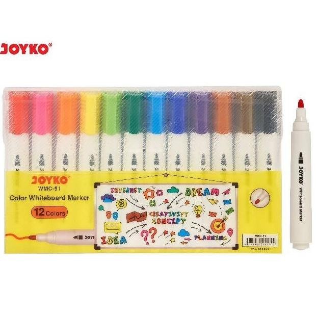 

WMC51 Spidol Whiteboard Marker Joyko 12 Warna Spidol WMC 51 SET Termurah