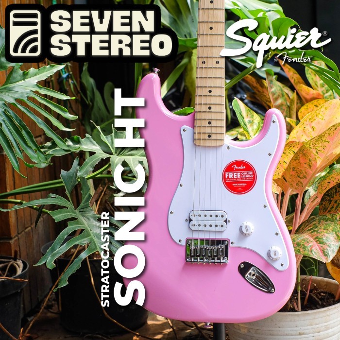 Squier Sonic Stratocaster HT H Electric Guitar w/White Pickguard Maple FB Flash Pink Hardtail