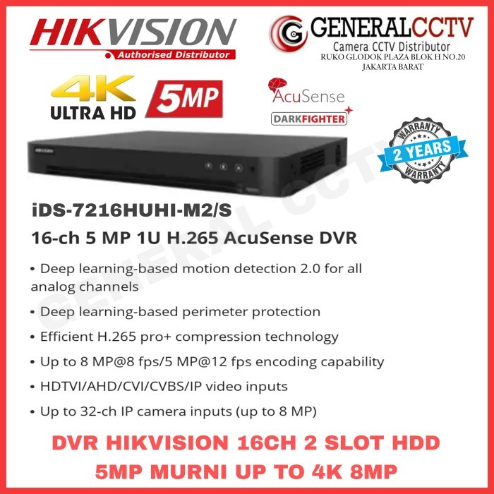 TERBARU HIKVISION 7216-HUHI-K2S TURBO HD AUDIO DVR 16 CHANNEL