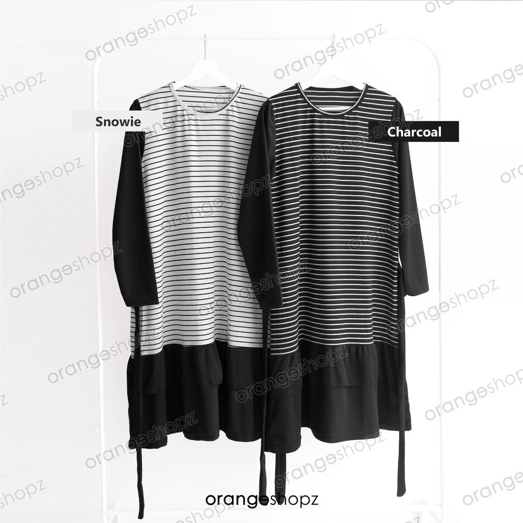 Tunik Wanita Motif Salur Garis Cheryl Monochrome