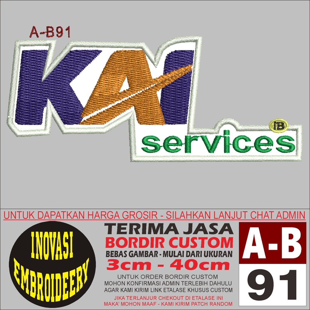 PATCH BORDIR A-B 91 LOGO KAI SERVICES - INOVASI EMBROIDERY TESTIMONI